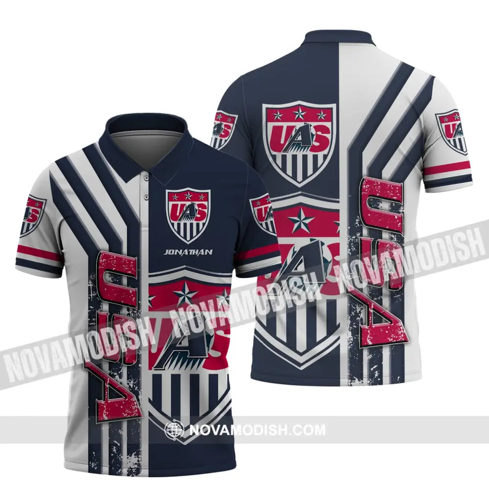 Unisex Shirt - Custom Name Shirt - USA Three Stars Polo Shirt / S T-shirt
