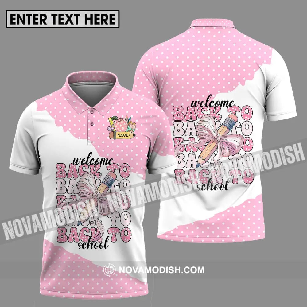 Unisex Shirt - Custom Name Shirt Welcome Back To School White Pink Polo Shirt / S T-shirt