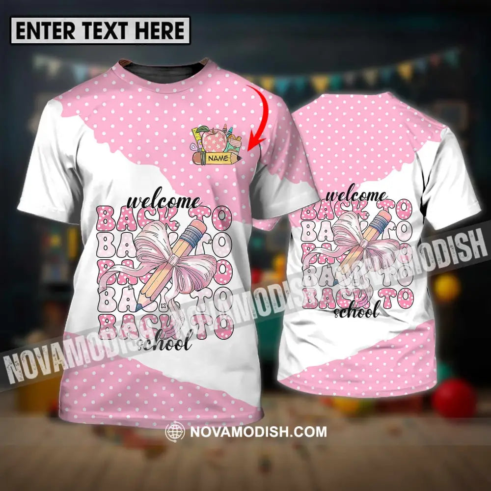 Unisex Shirt - Custom Name Shirt Welcome Back To School White Pink T-shirt