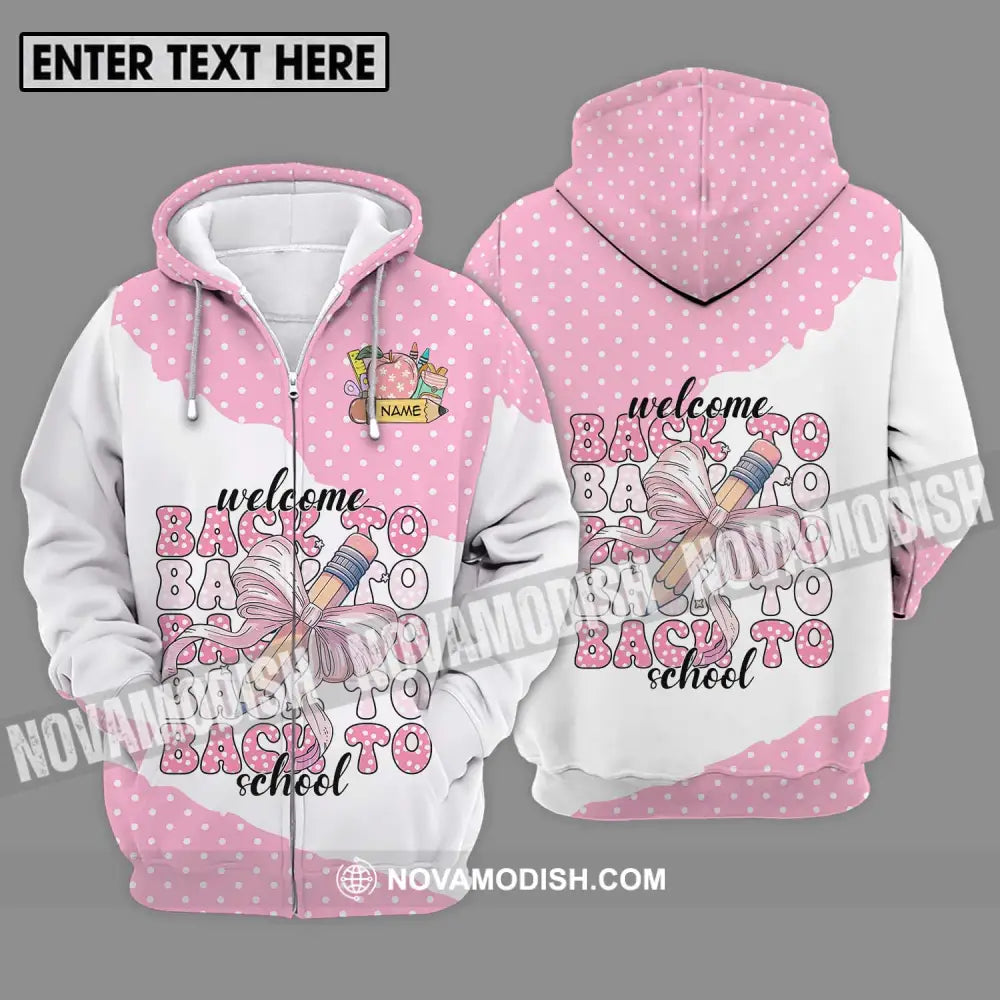 Unisex Shirt - Custom Name Shirt Welcome Back To School White Pink Zipper Hoodie / S T-shirt