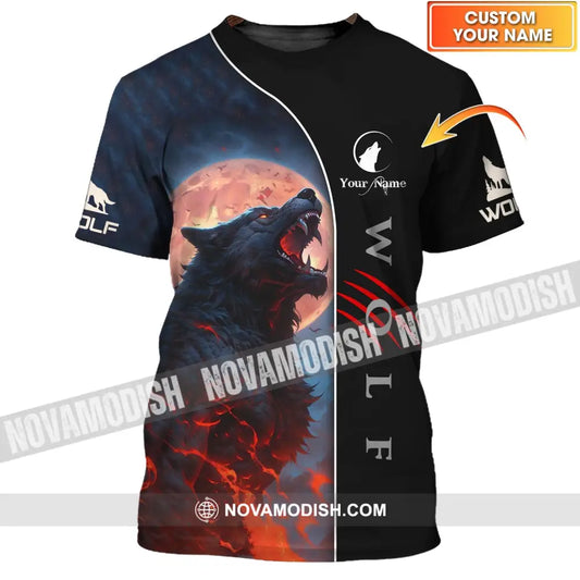 Unisex Shirt - Custom Name Shirt - Wolf And Red Moon Shirt T-shirt