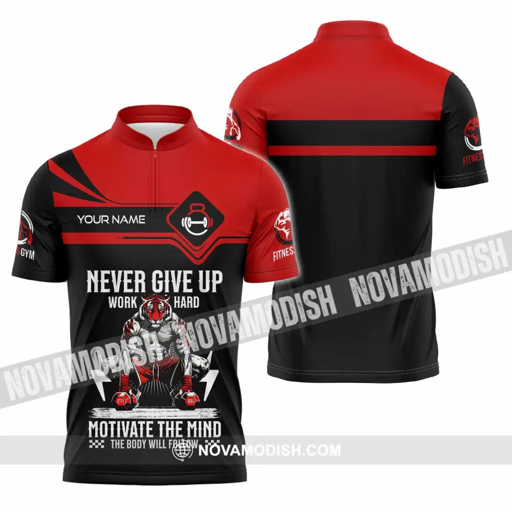 Unisex Shirt - Custom Never Give Up Work Hard Shirt Zipper Polo Shirt / S T-shirt