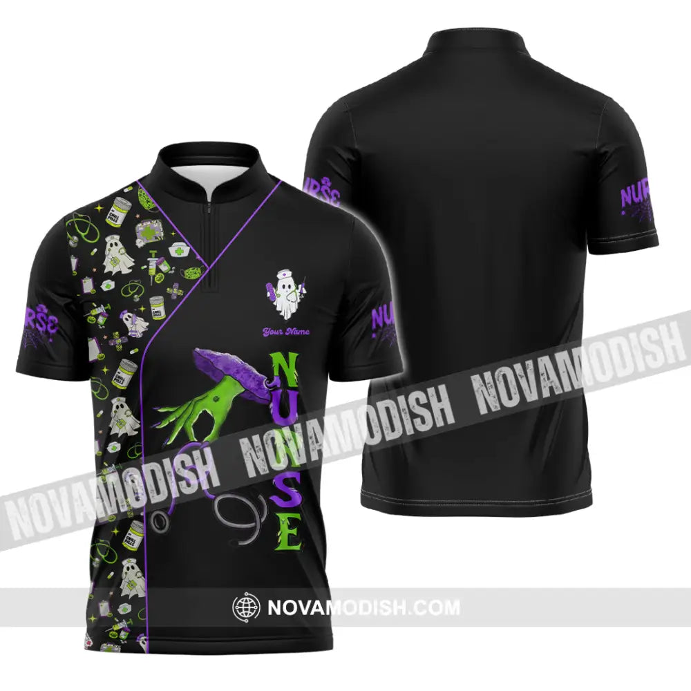 Unisex Shirt - Custom Nurse Halloween Shirt Zipper Polo Shirt / S T-shirt