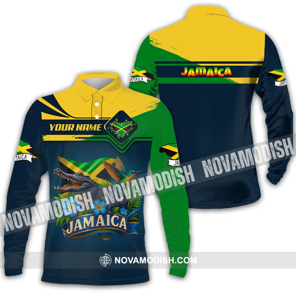 Unisex Shirt - Custom One Love Jamaica Shirt Long Sleeve Polo / S T-shirt