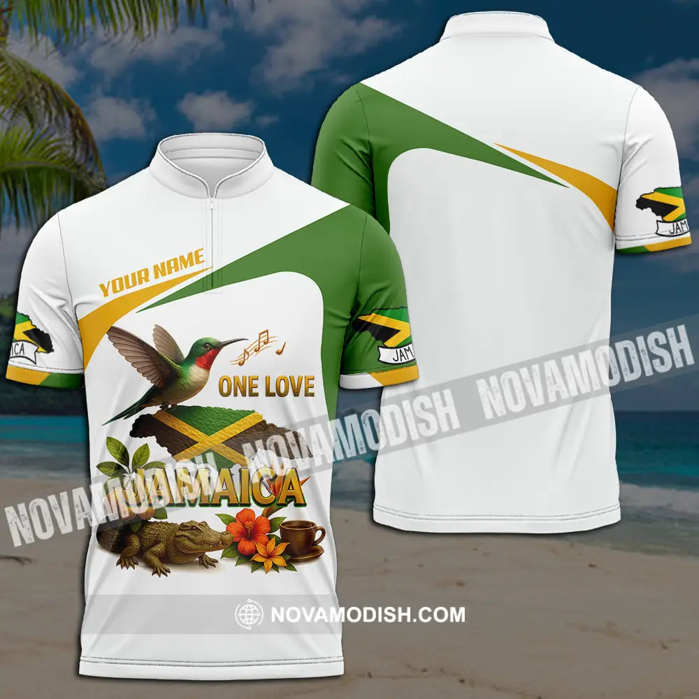 Unisex Shirt - Custom One Love Jamaica Shirt Zipper Polo Shirt / S T-shirt