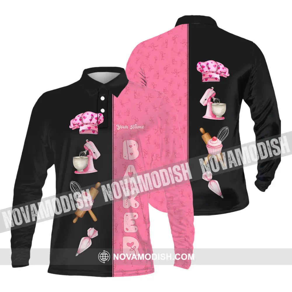 Unisex Shirt - Custom Pink Baker Shirt Long Sleeve Polo / S T-shirt
