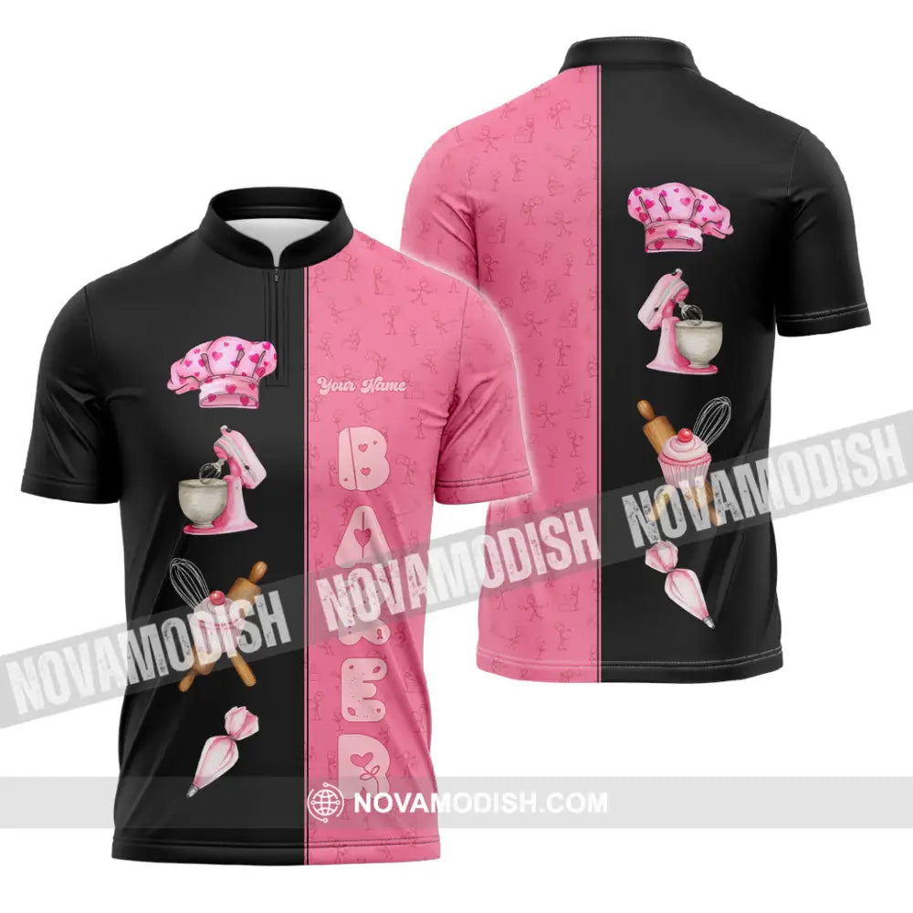 Unisex Shirt - Custom Pink Baker Shirt Zipper Polo Shirt / S T-shirt