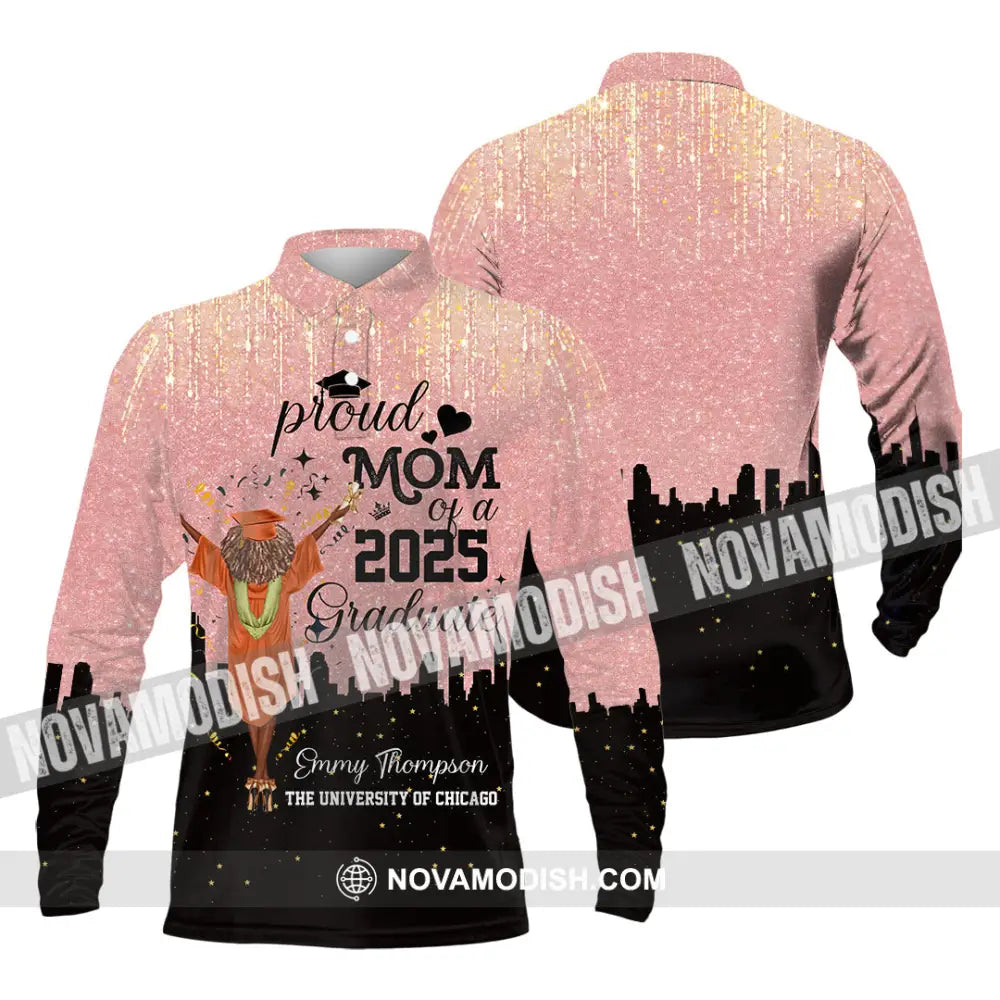 Unisex Shirt - Custom Shirt Proud Mom Of A 2025 Graduate Long Sleeve Polo / S T-shirt