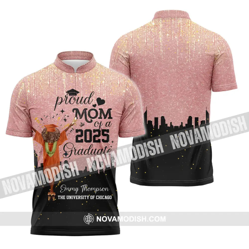 Unisex Shirt - Custom Shirt Proud Mom Of A 2025 Graduate Zipper Polo Shirt / S T-shirt