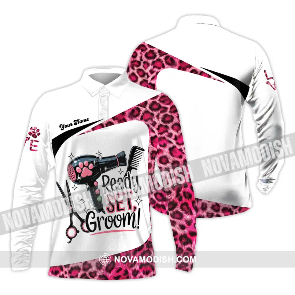 Unisex Shirt - Custom Ready Set Groomer Shirt Long Sleeve Polo / S T-shirt