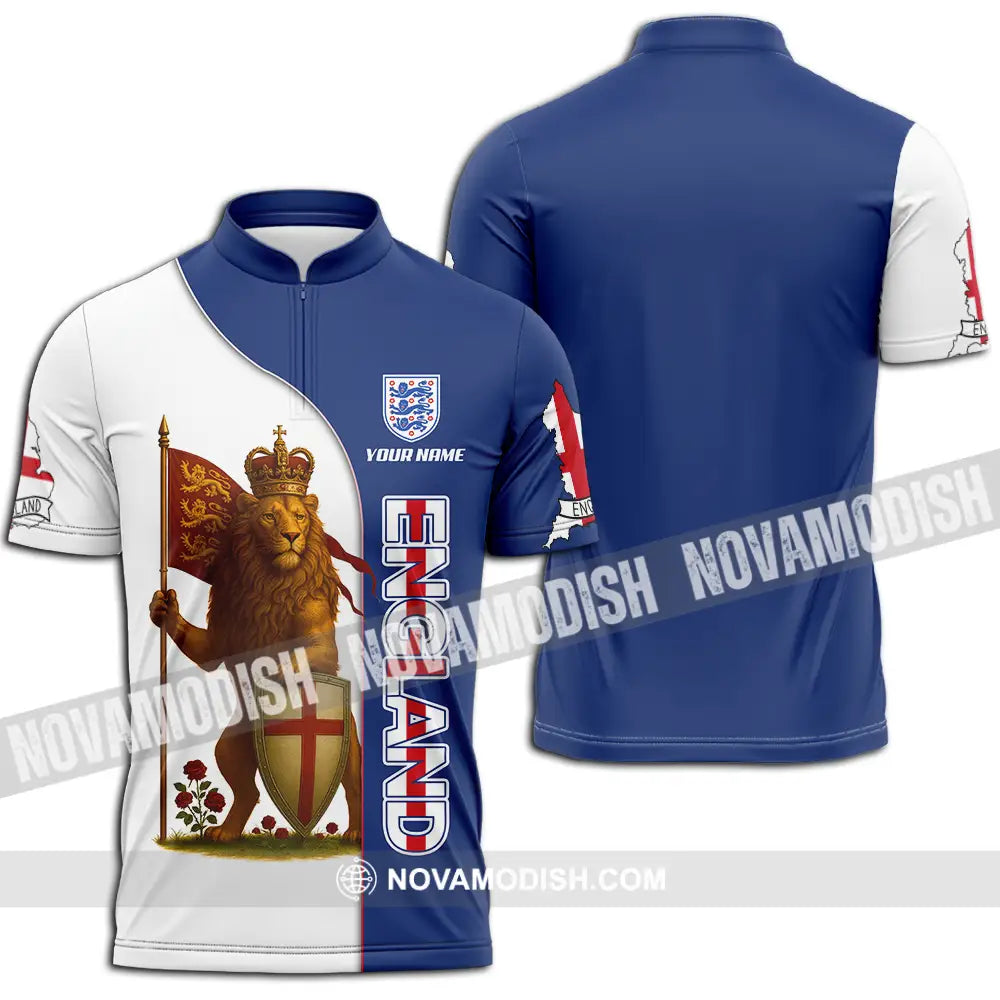 Unisex Shirt - Custom Rose And Lion King England Shirt Zipper Polo Shirt / S T-shirt