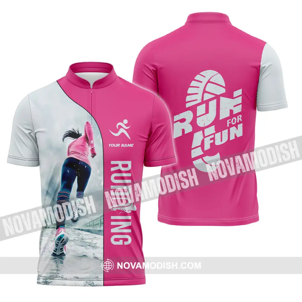 Unisex Shirt - Custom Run For Fun Running Lover Sport Shirt Zipper Polo Shirt / S T-shirt