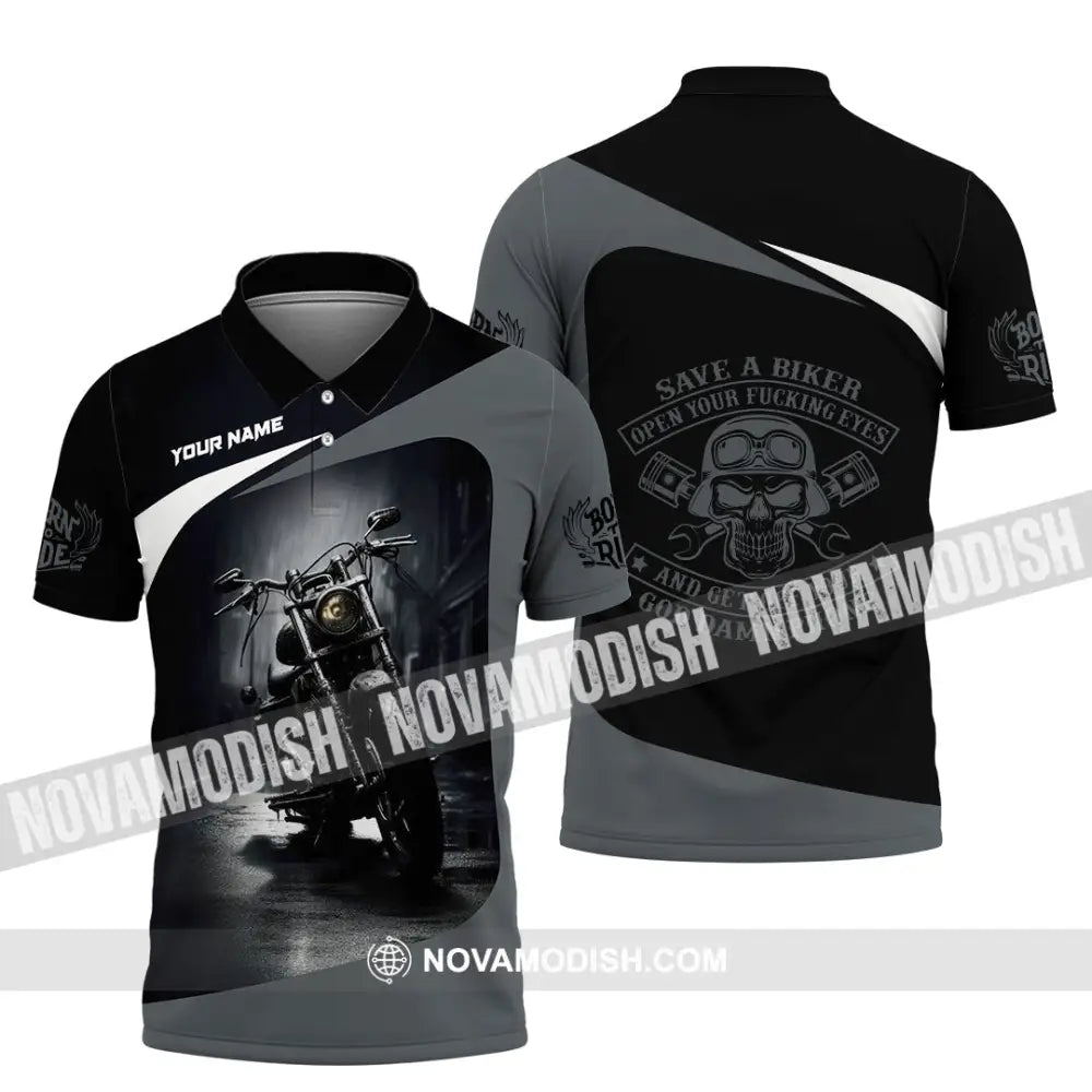 Unisex Shirt - Custom Save A Biker Open Your Fucking Eyes And Get Off Your Phone Shirt Polo Shirt / S T-shirt