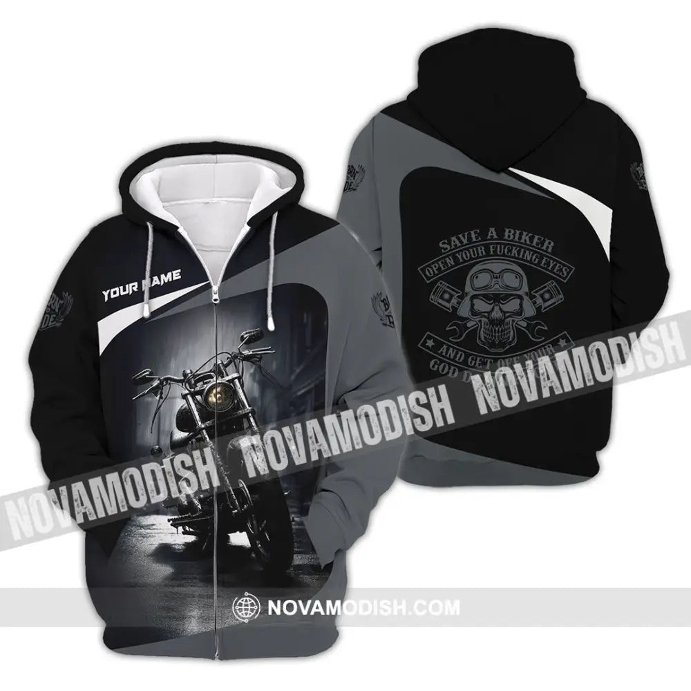 Unisex Shirt - Custom Save A Biker Open Your Fucking Eyes And Get Off Your Phone Shirt Zipper Hoodie / S T-shirt