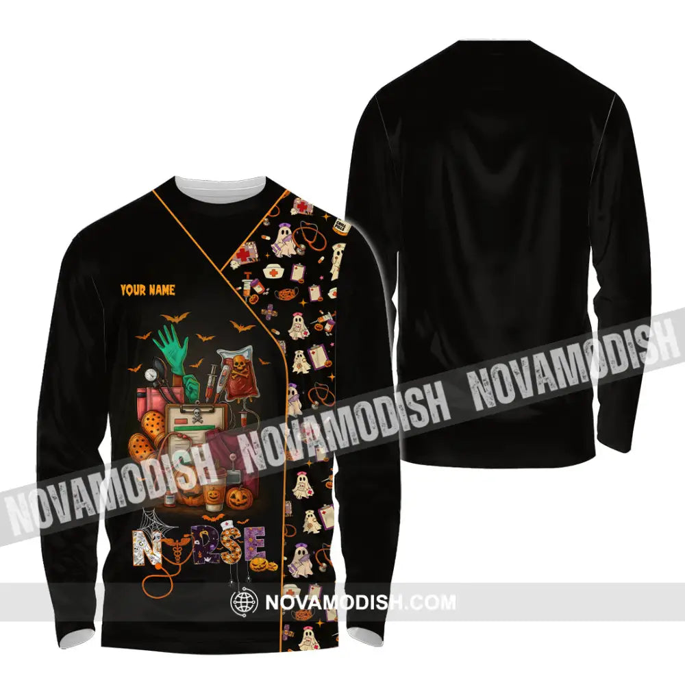 Unisex Shirt - Custom Scrubstar Fright Friends Nurse Halloween Shirt Long Sleeve Shirt / S T-shirt