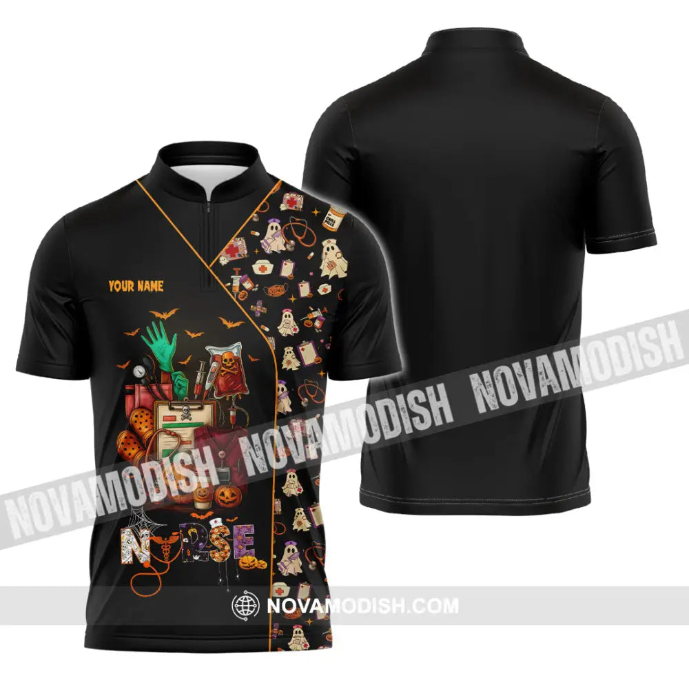 Unisex Shirt - Custom Scrubstar Fright Friends Nurse Halloween Shirt Zipper Polo Shirt / S T-shirt