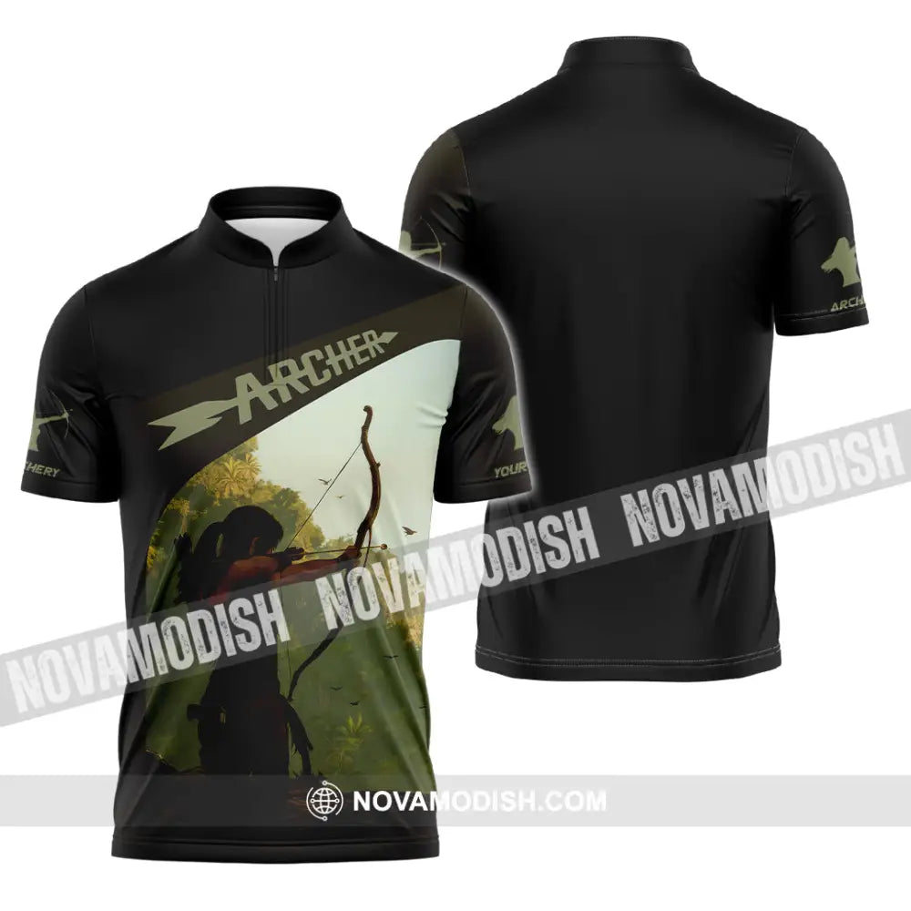 Unisex Shirt - Custom Shooting Archery Player Shirt Zipper Polo Shirt / S T-shirt