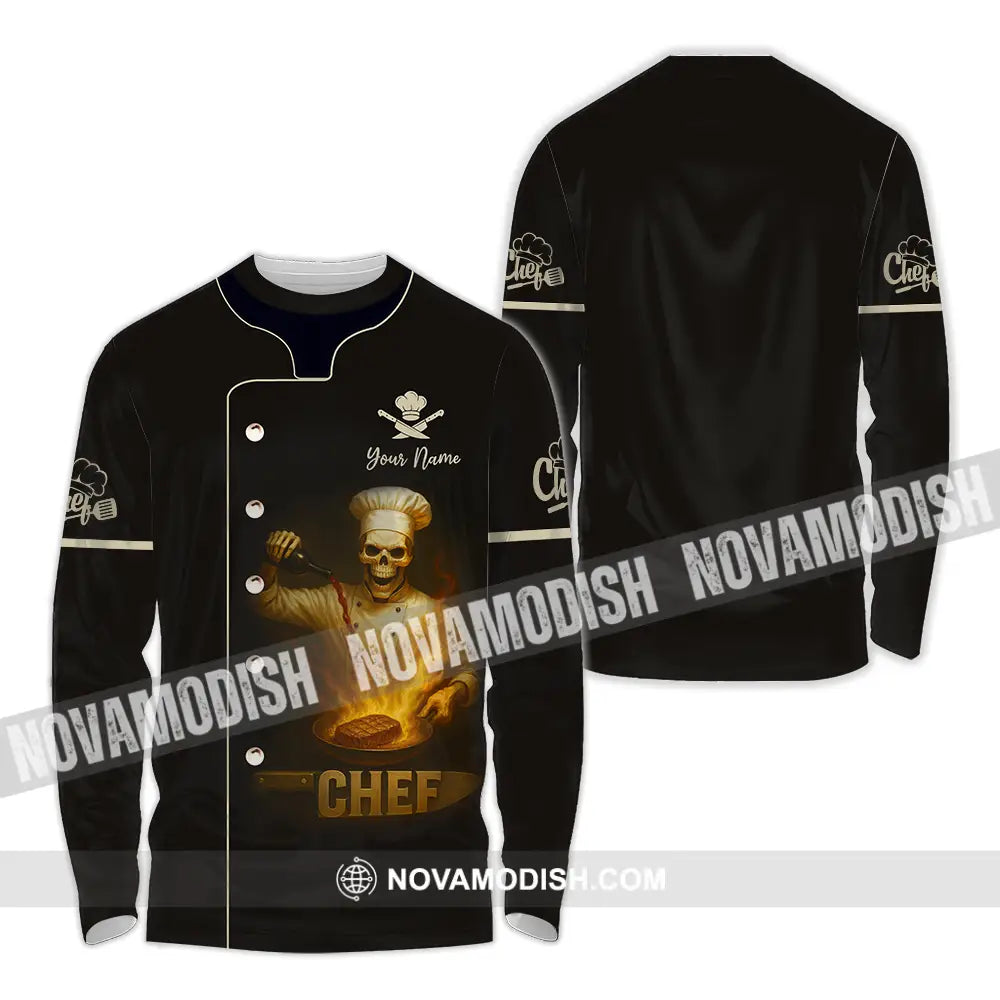 Unisex Shirt - Custom Skeleton Chef Shirt Long Sleeve Shirt / S T-shirt