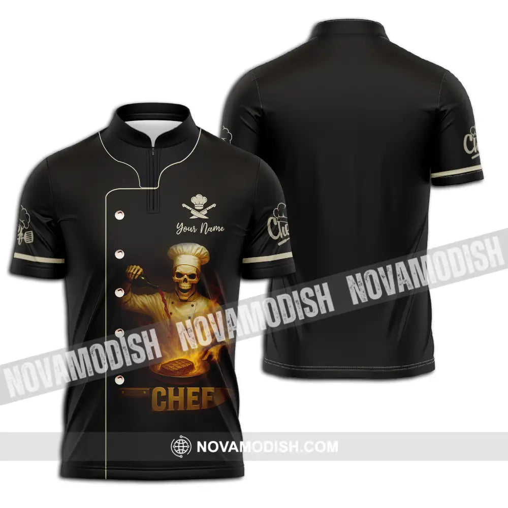 Unisex Shirt - Custom Skeleton Chef Shirt Zipper Polo Shirt / S T-shirt