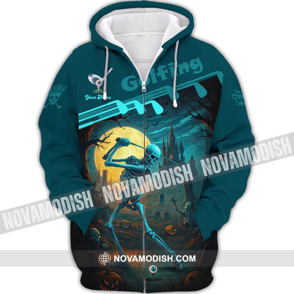 Unisex Shirt - Custom Skeleton Golfing Golf Player Shirt Zipper Hoodie / S T-shirt