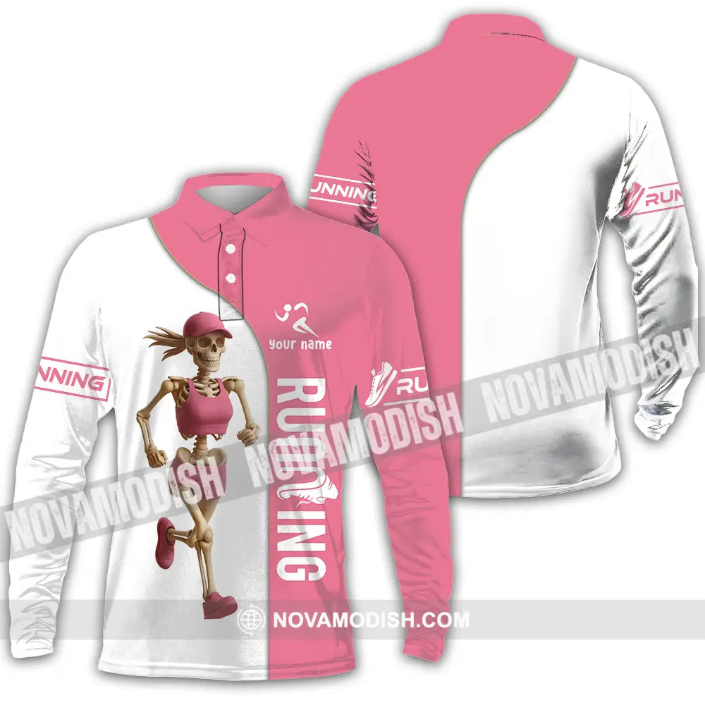 Unisex Shirt - Custom Skeleton Running Shirt Long Sleeve Polo / S T-shirt
