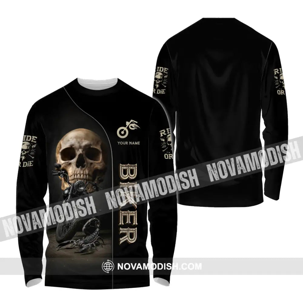 Unisex Shirt - Custom Skull Biker Shirt Long Sleeve Shirt / S T-shirt