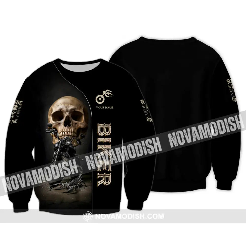 Unisex Shirt - Custom Skull Biker Shirt Long Sleeve / S T-shirt