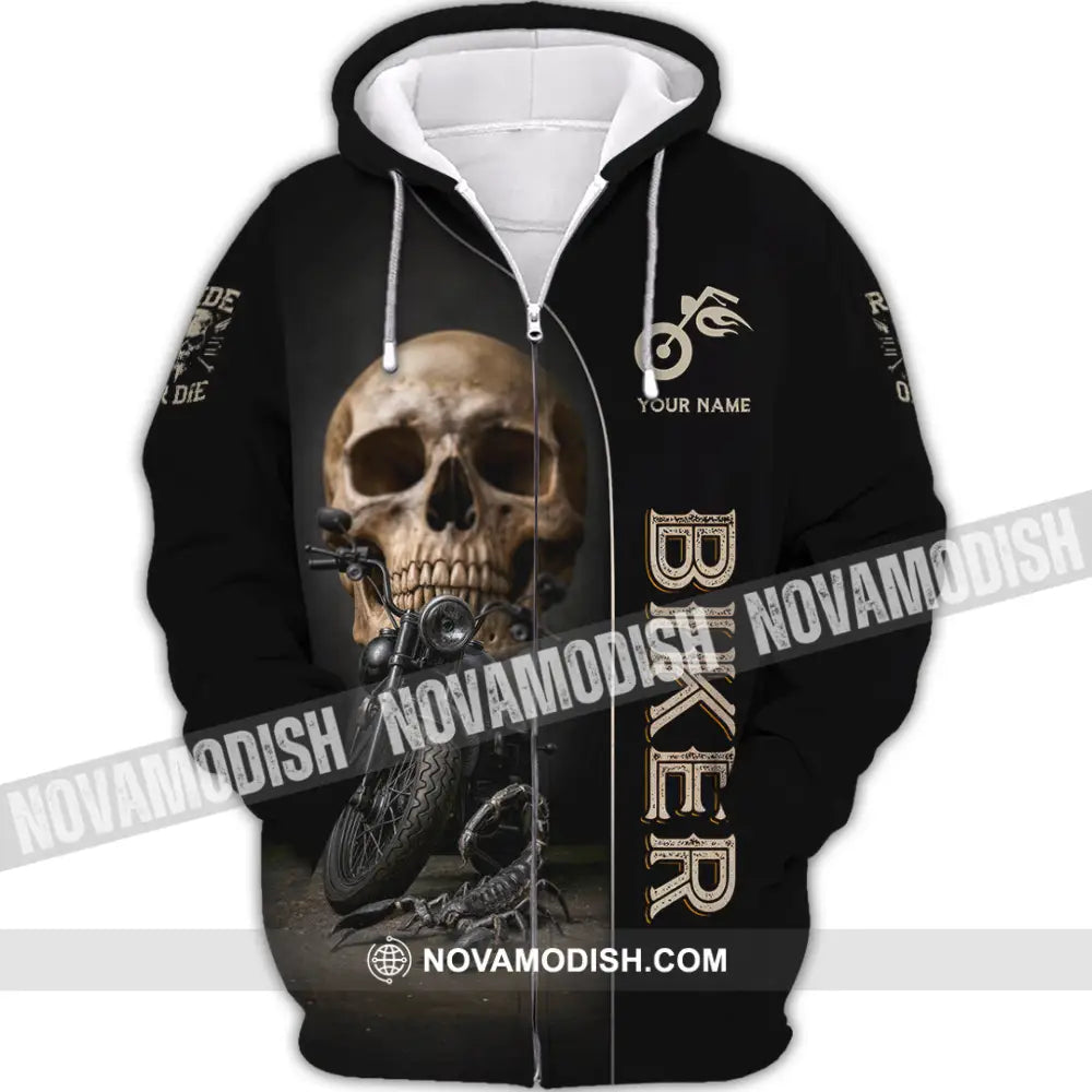 Unisex Shirt - Custom Skull Biker Shirt Zipper Hoodie / S T-shirt