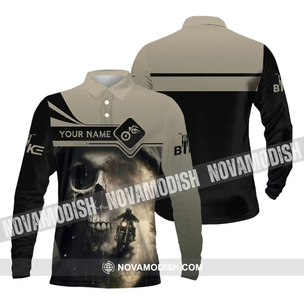 Unisex Shirt - Custom Skull Rider Shirt Long Sleeve Polo / S T-shirt