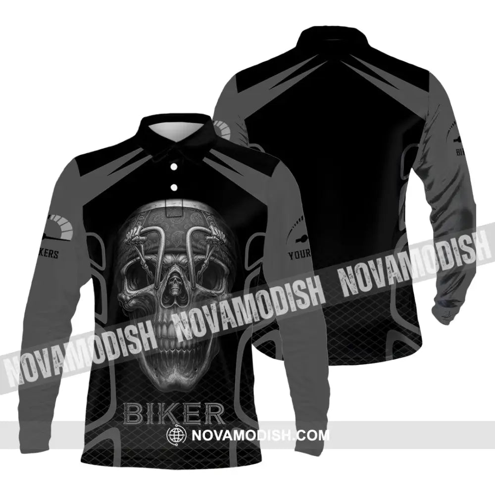 Unisex Shirt - Custom Skull Rider Riding Lover Shirt Long Sleeve Polo / S T-shirt