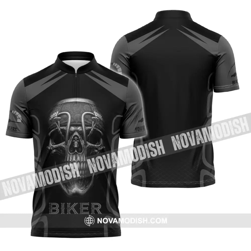 Unisex Shirt - Custom Skull Rider Riding Lover Shirt Zipper Polo Shirt / S T-shirt