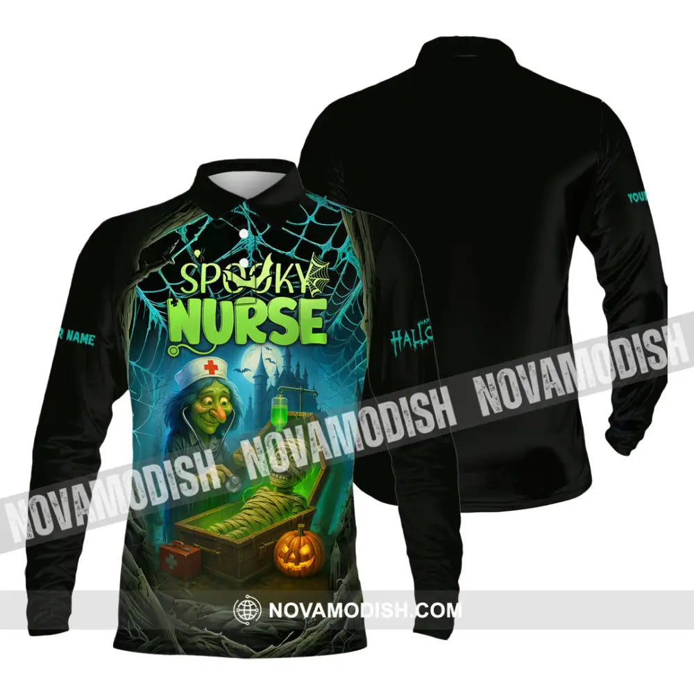 Unisex Shirt - Custom Spoopy Nurse Halloween Shirt Long Sleeve Polo / S T-shirt