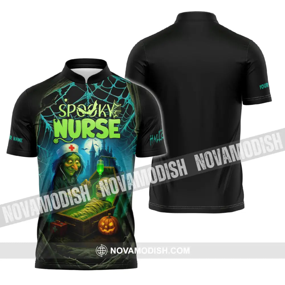 Unisex Shirt - Custom Spoopy Nurse Halloween Shirt Zipper Polo Shirt / S T-shirt
