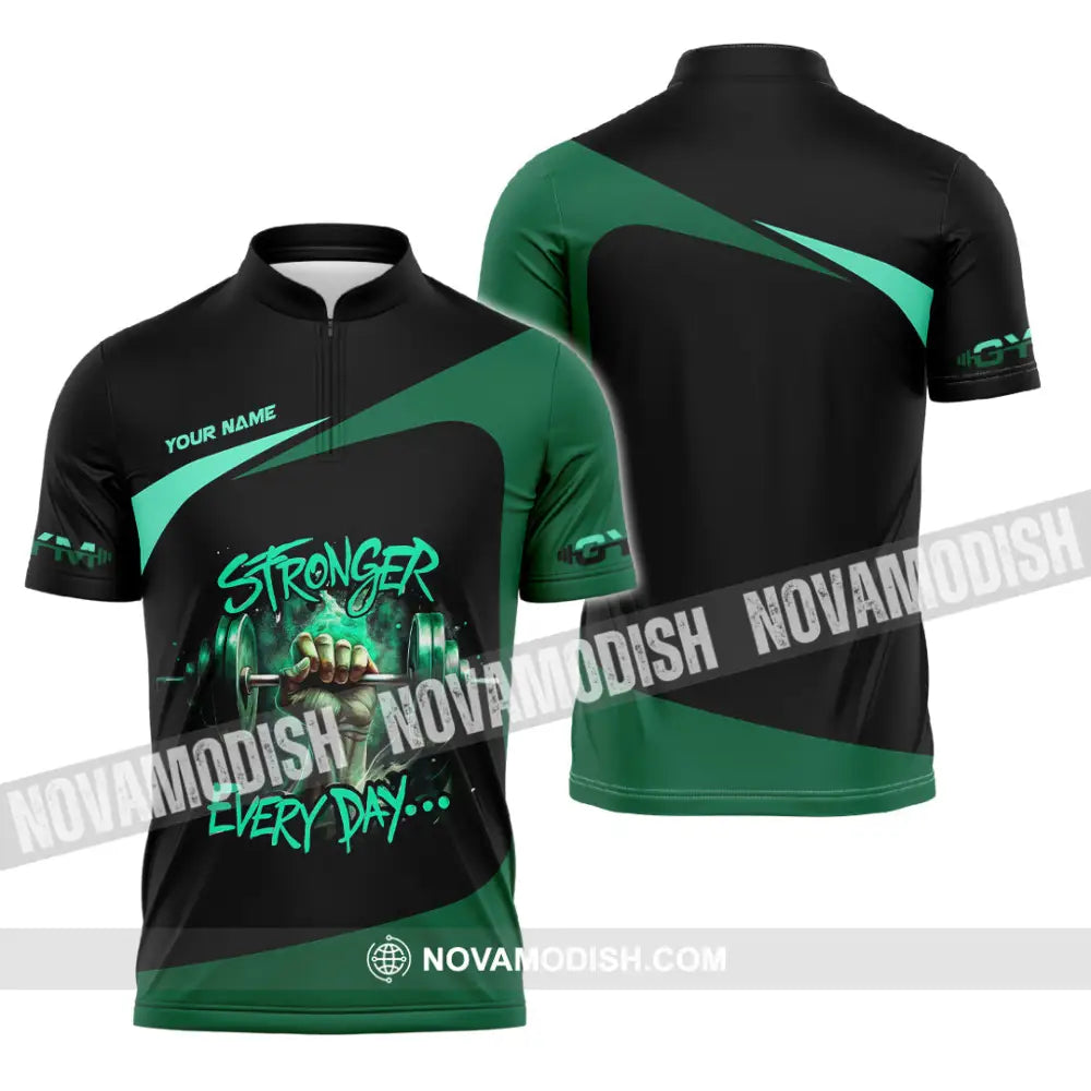 Unisex Shirt - Custom Stronger Everyday Weightlifting Sports Shirt Zipper Polo Shirt / S T-shirt