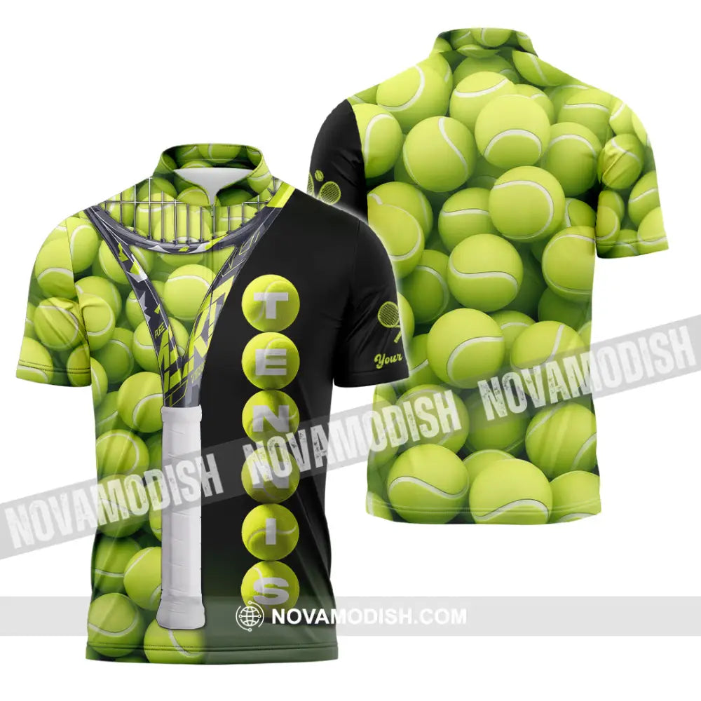 Unisex Shirt - Custom Tennis Ball Tennis Player Sport Shirt Zipper Polo Shirt / S T-shirt