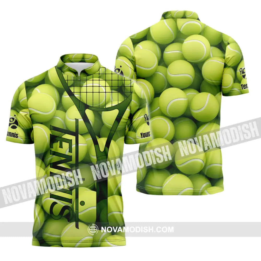 Unisex Shirt - Custom Tennis Ball Tennis Player Sport Shirt Zipper Polo Shirt / S T-shirt