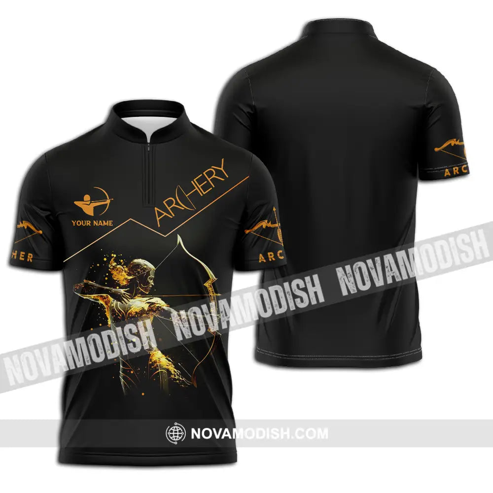 Unisex Shirt - Custom Text Archery Queen Sport Shirt For Player Zipper Polo Shirt / S T-shirt