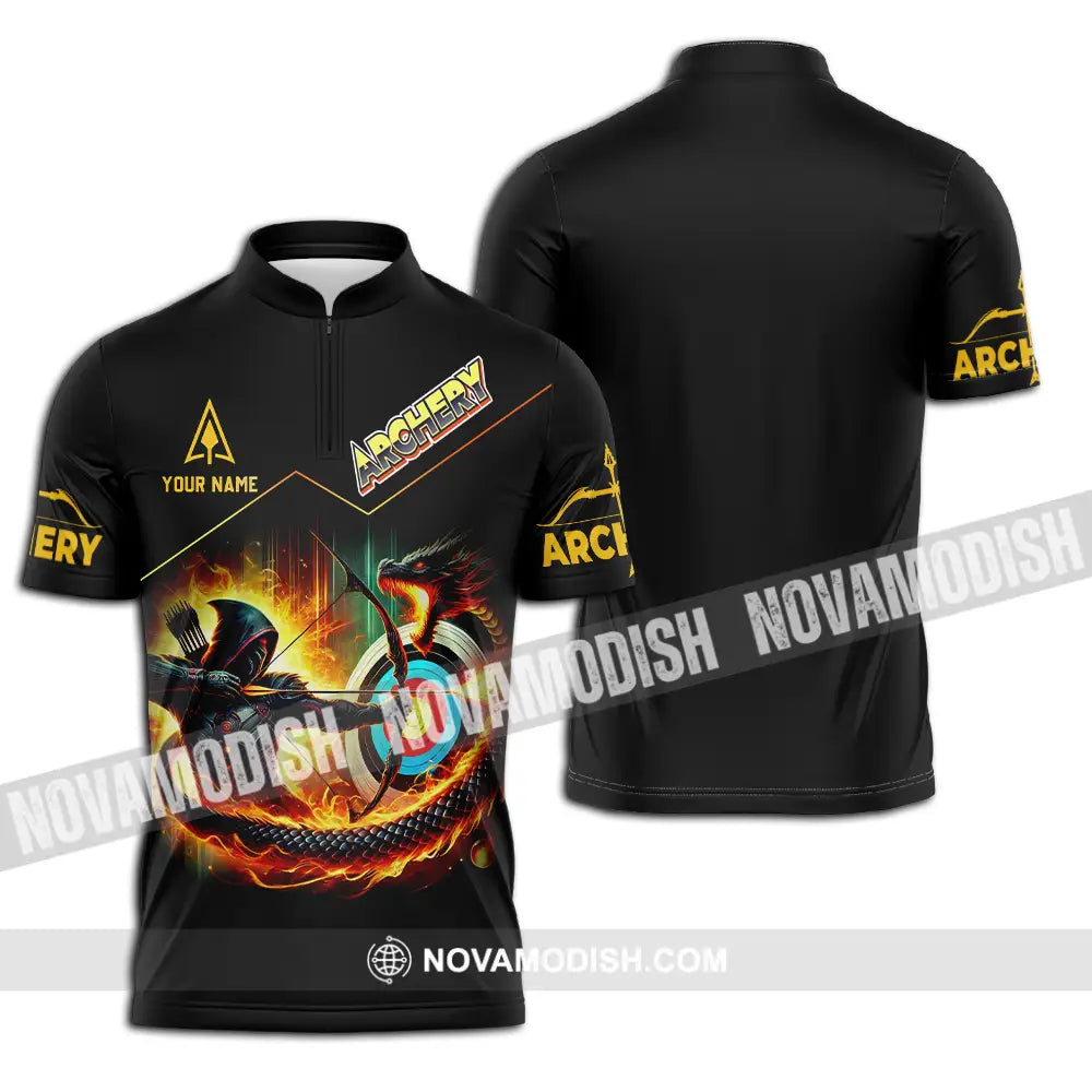 Unisex Shirt - Custom Text Shirt Archery Zipper Polo Shirt / S T-shirt