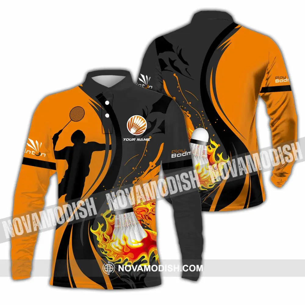 Unisex Shirt - Custom Text Shirt Badminton Shirt Long Sleeve Polo / S T-shirt