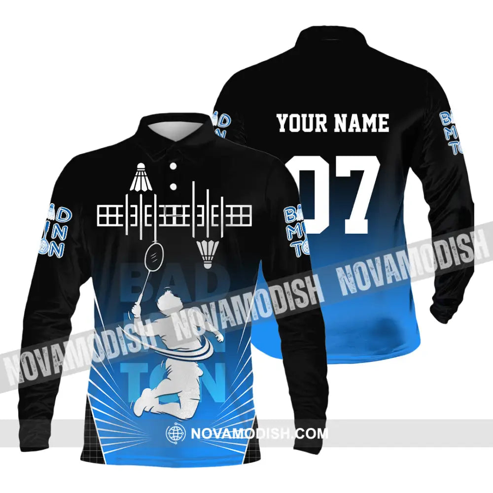 Unisex Shirt - Custom Text Shirt Badminton Shirt Long Sleeve Polo / S T-shirt