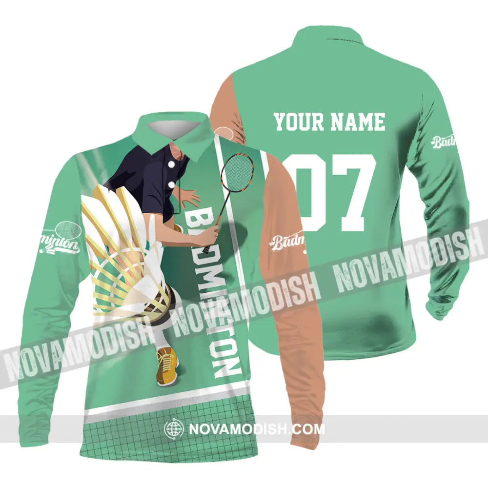 Unisex Shirt - Custom Text Shirt Badminton Shirt Long Sleeve Polo / S T-shirt