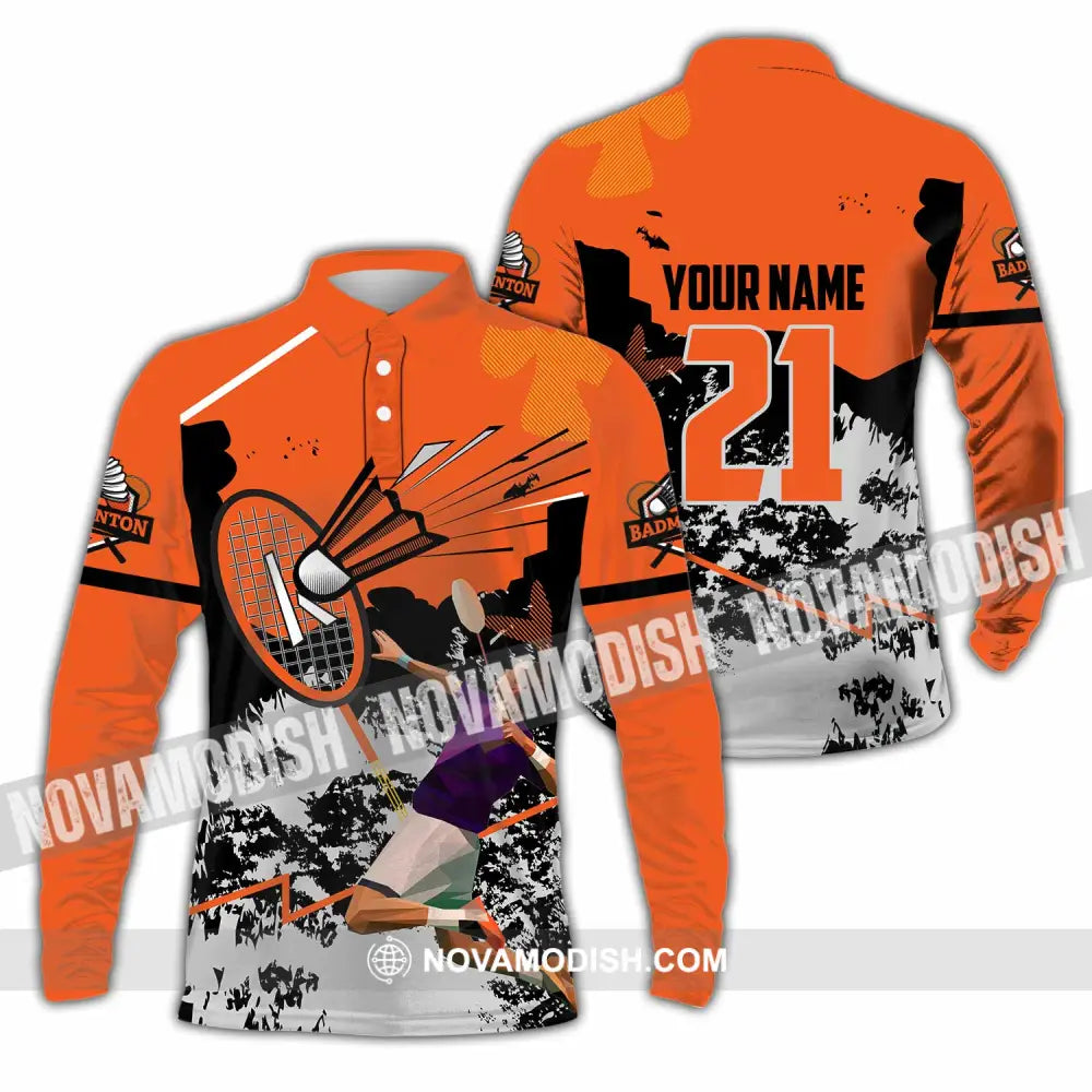 Unisex Shirt - Custom Text Shirt Badminton Long Sleeve Polo / S T-shirt