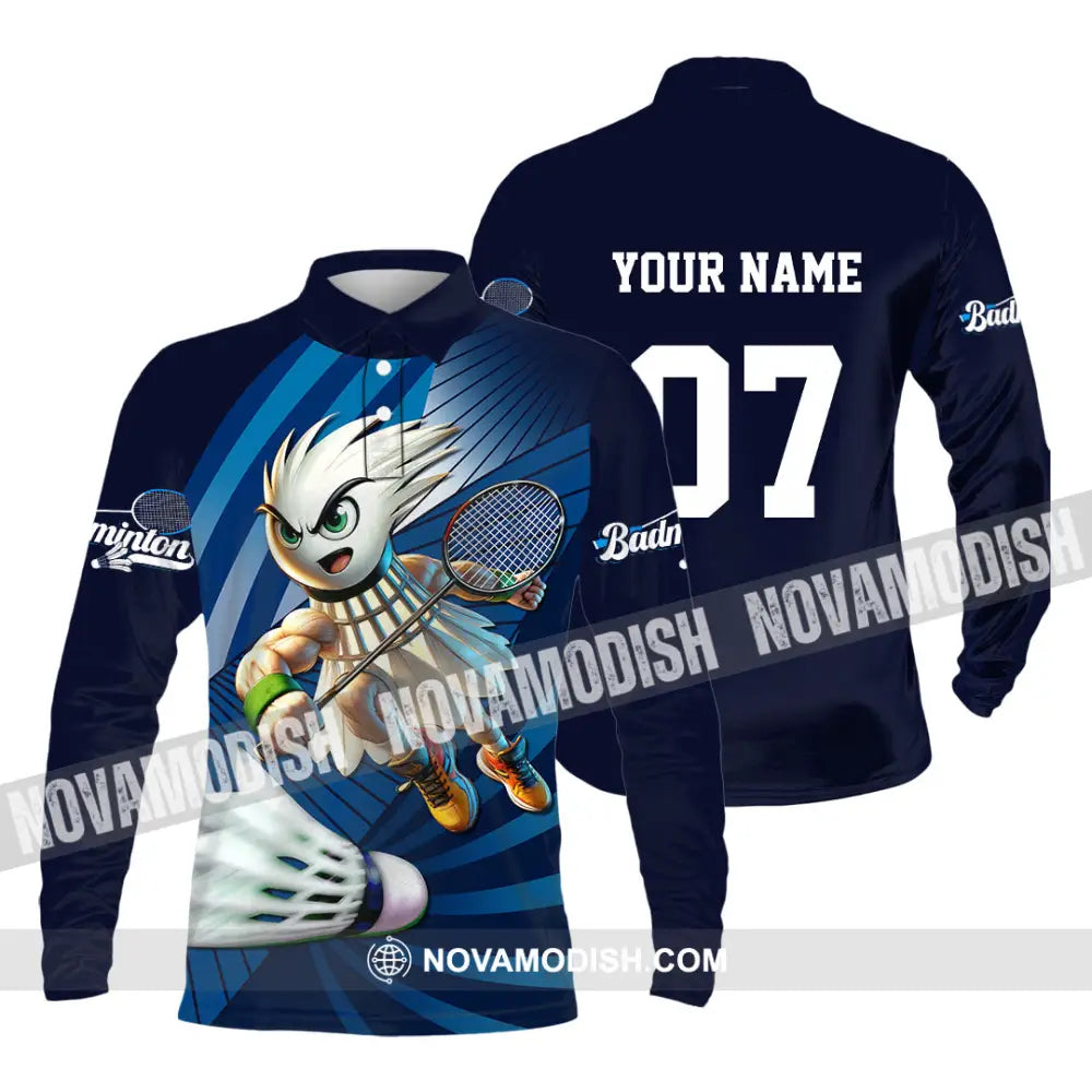 Unisex Shirt - Custom Text Shirt Badminton Shirt Long Sleeve Polo / S T-shirt