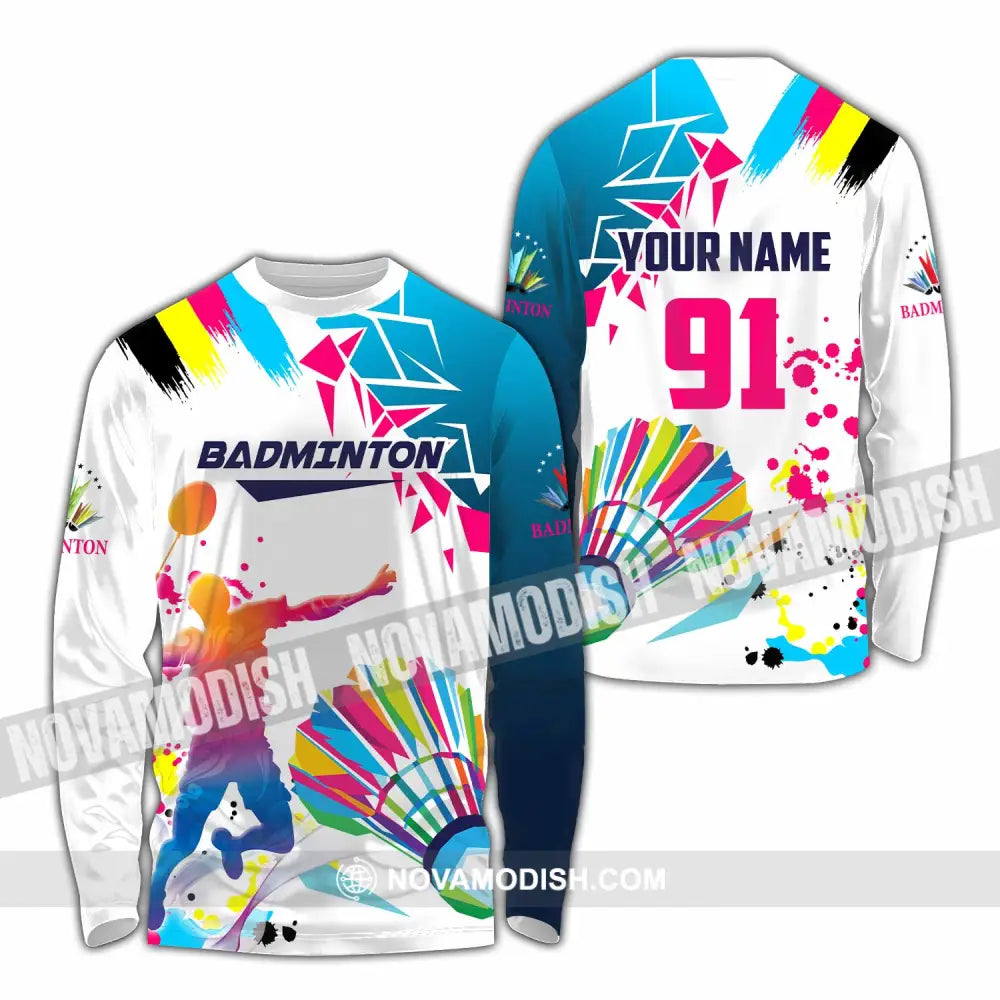Unisex Shirt - Custom Text Shirt Badminton Long Sleeve Shirt / S T-shirt