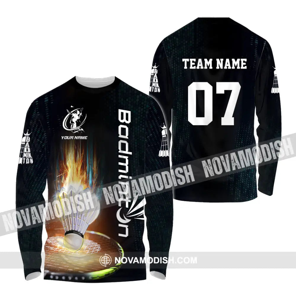 Unisex Shirt - Custom Text Shirt Badminton Shirt Long Sleeve Shirt / S T-shirt