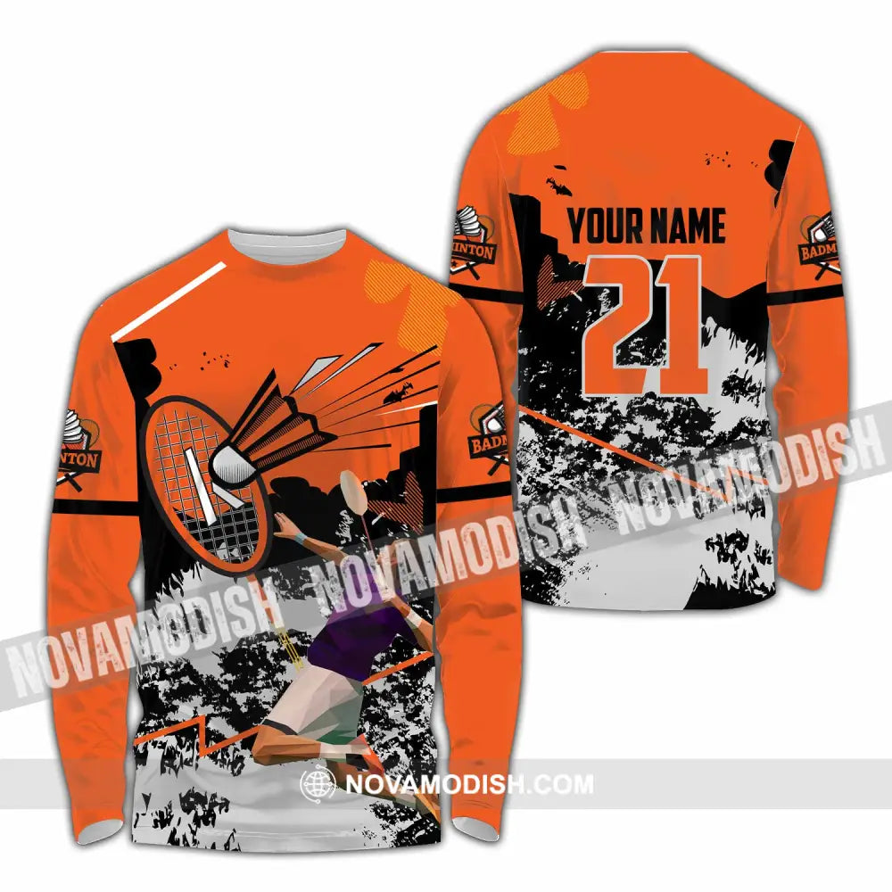 Unisex Shirt - Custom Text Shirt Badminton Long Sleeve Shirt / S T-shirt