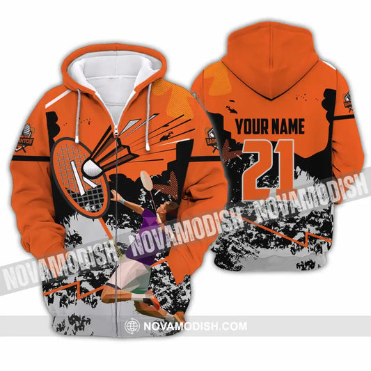 Unisex Shirt - Custom Text Shirt Badminton Zipper Hoodie / S T-shirt