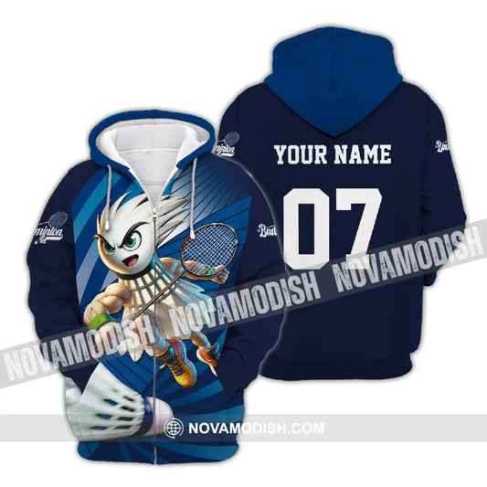 Unisex Shirt - Custom Text Shirt Badminton Shirt Zipper Hoodie / S T-shirt