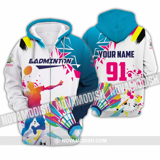 Unisex Shirt - Custom Text Shirt Badminton Zipper Hoodie / S T-shirt