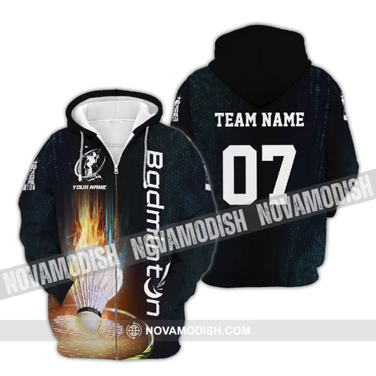 Unisex Shirt - Custom Text Shirt Badminton Shirt Zipper Hoodie / S T-shirt